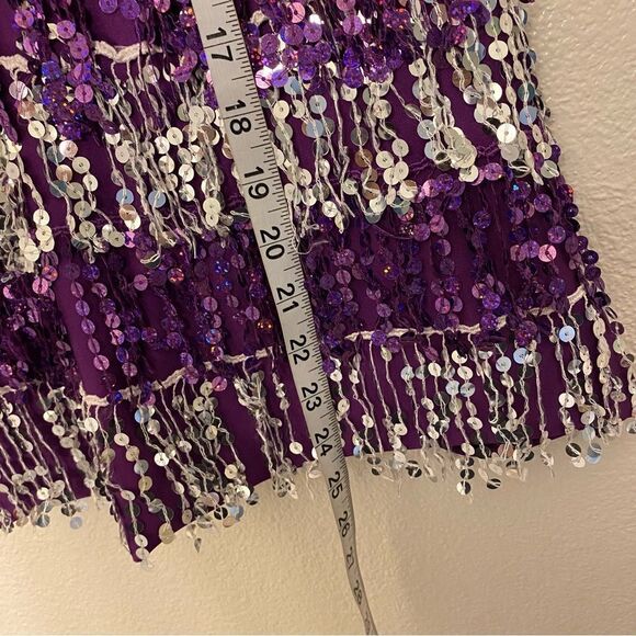 Glamour dance costume purple sequin gems rhinestone fringe embellished child M/L - Picture 8 of 14